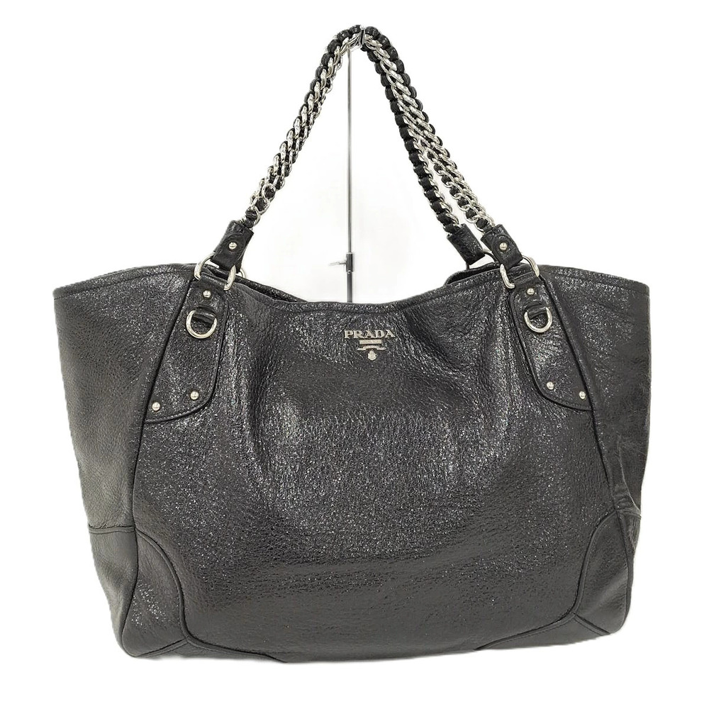 Prada Chain Tote Bag Leather Black